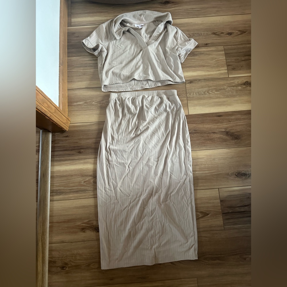 Target maternity Neutral Ribbed Two-Piece Set - Beige size small